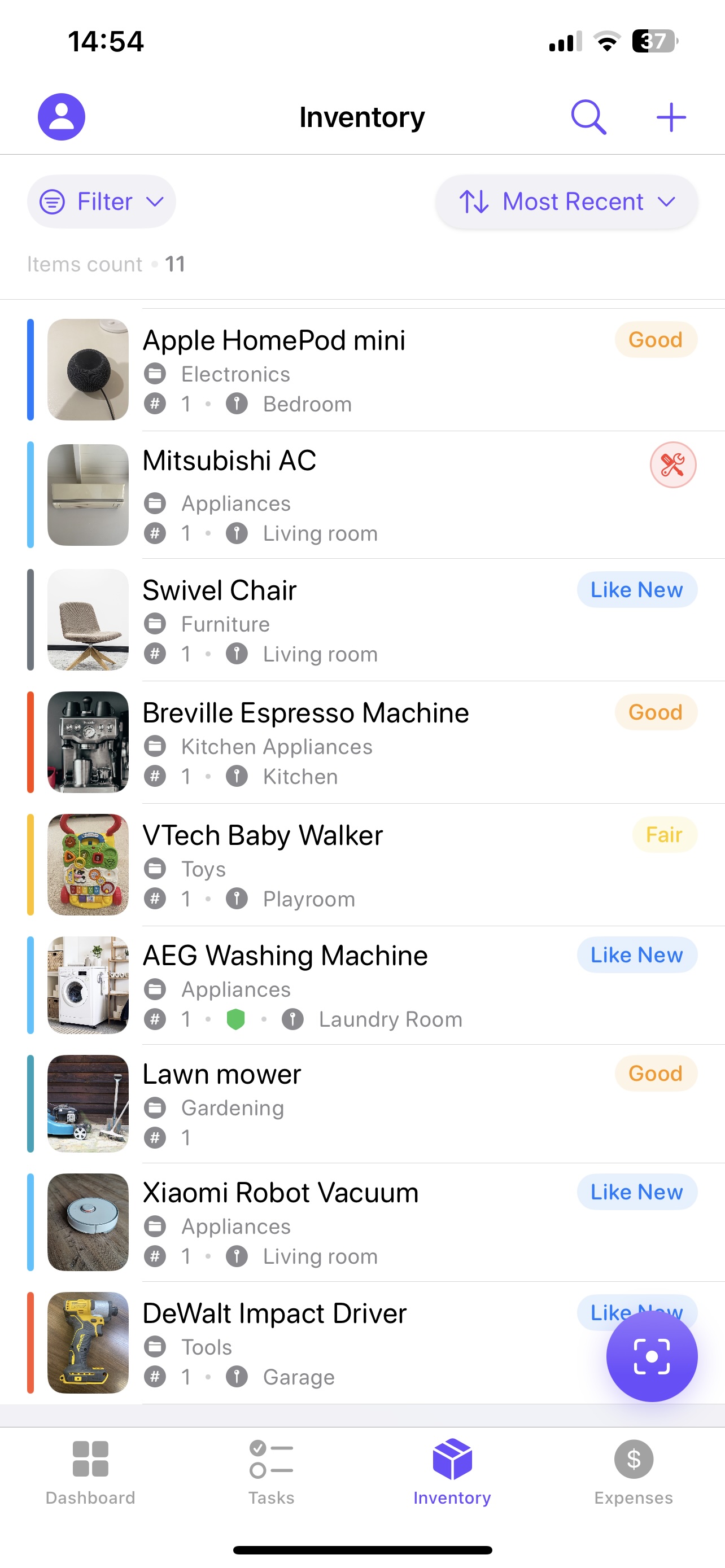 Screenshot of Nestly app analyzing and cataloging household items